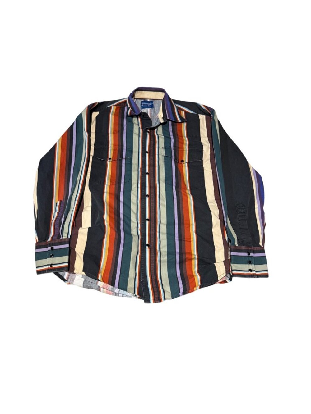 Vintage Wrangler Brushpopper Shirt Mens XL Serape Stripe Pearl Snap Western